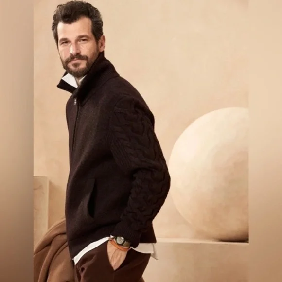 NWT! Banana Republic Burnt Umber Double-Knit Sweater Jacket - Medium Tall - Picture 3 of 5